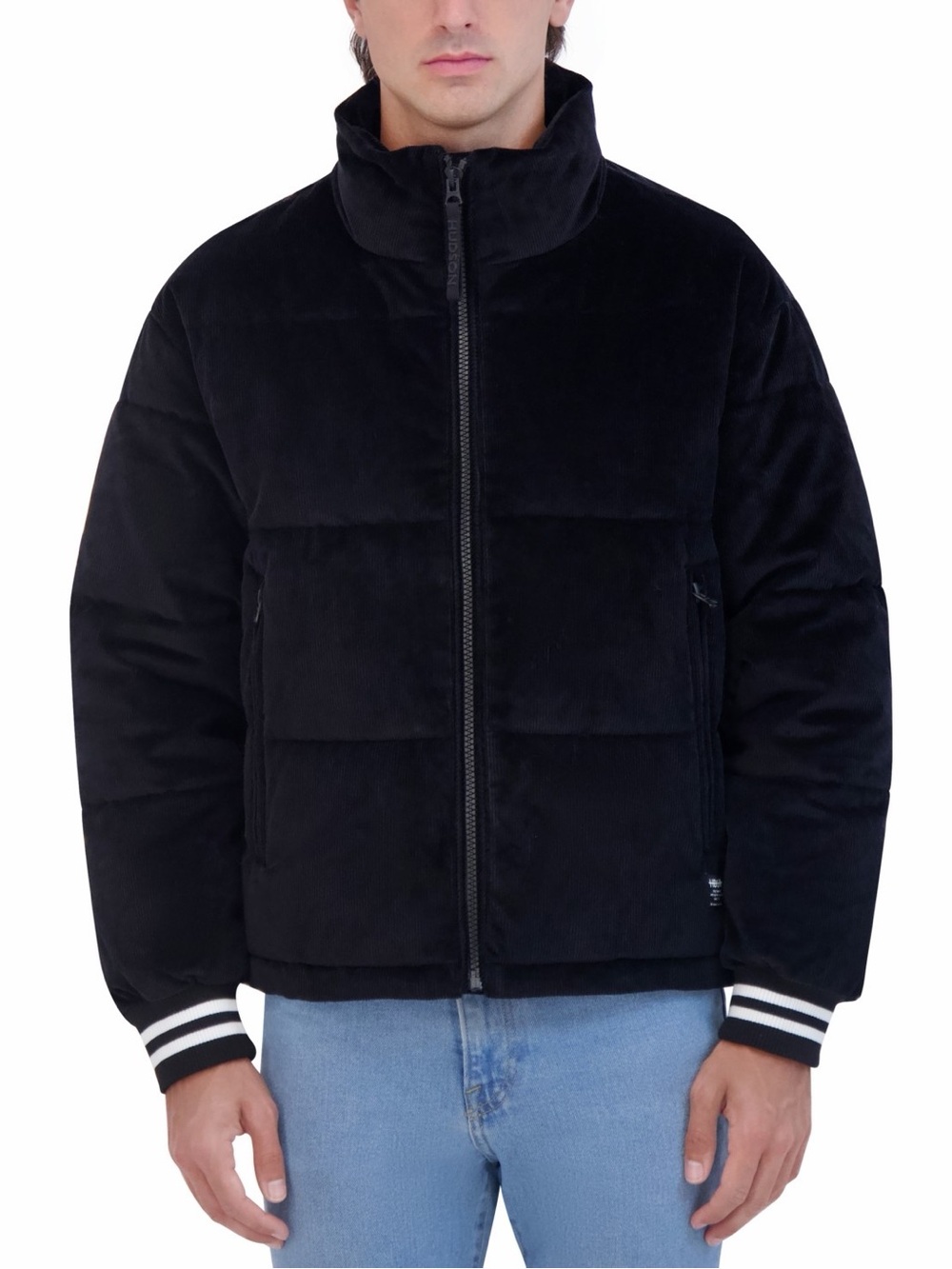 Hudson Jeans Men's Corduroy Varsity Puffer Jacket - Black - Size XL
